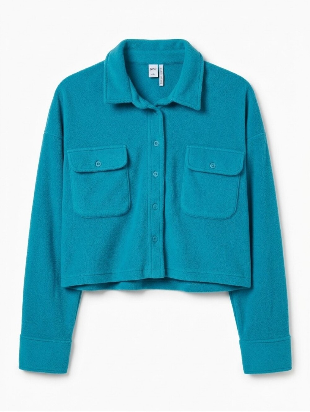 Twik par Simons Teal Blue Fleece Cropped Shacket size G/L Large Excellent Condit